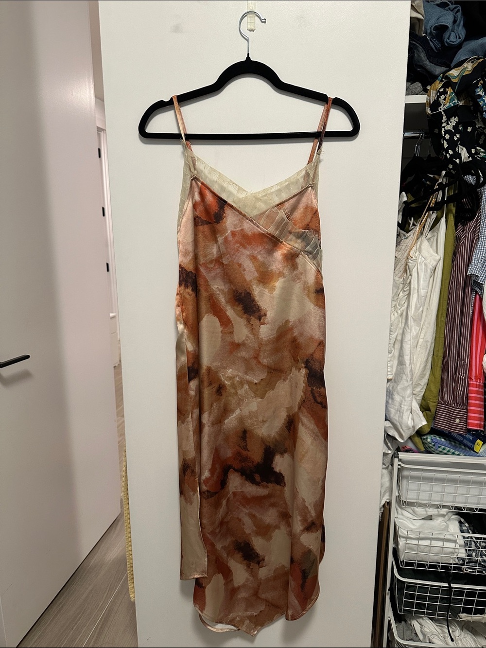 NWT Satin Slip Dress in Warm Marble Print
